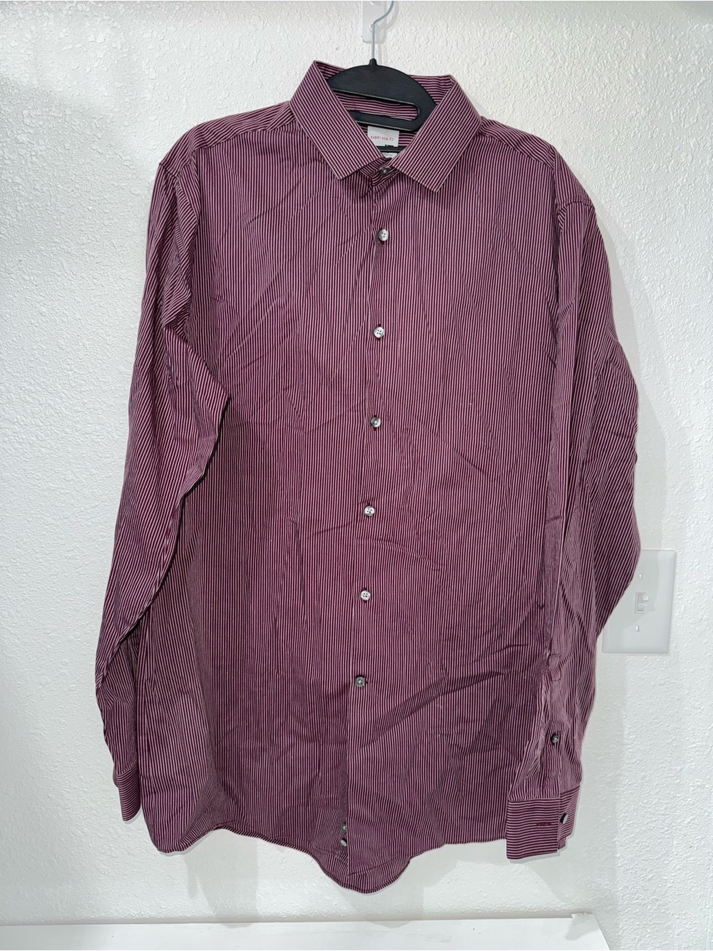 jf j.ferrar Men's Burgundy Pinstripe Dress Shirt